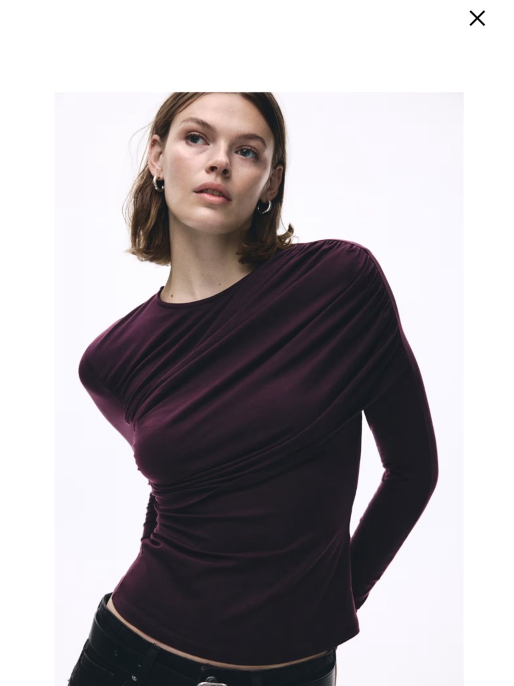 H&M Draped Long Sleeve Top in Deep Plum